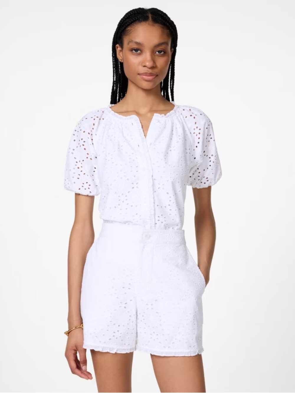 kate spade White Eyelet Puff-Sleeve Blouse